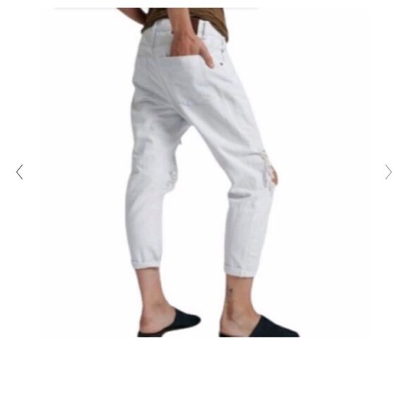 One Teaspoon Saints Long Rise Low Waist Distressed Baggy White Denim Jeans 26 - Picture 3 of 14